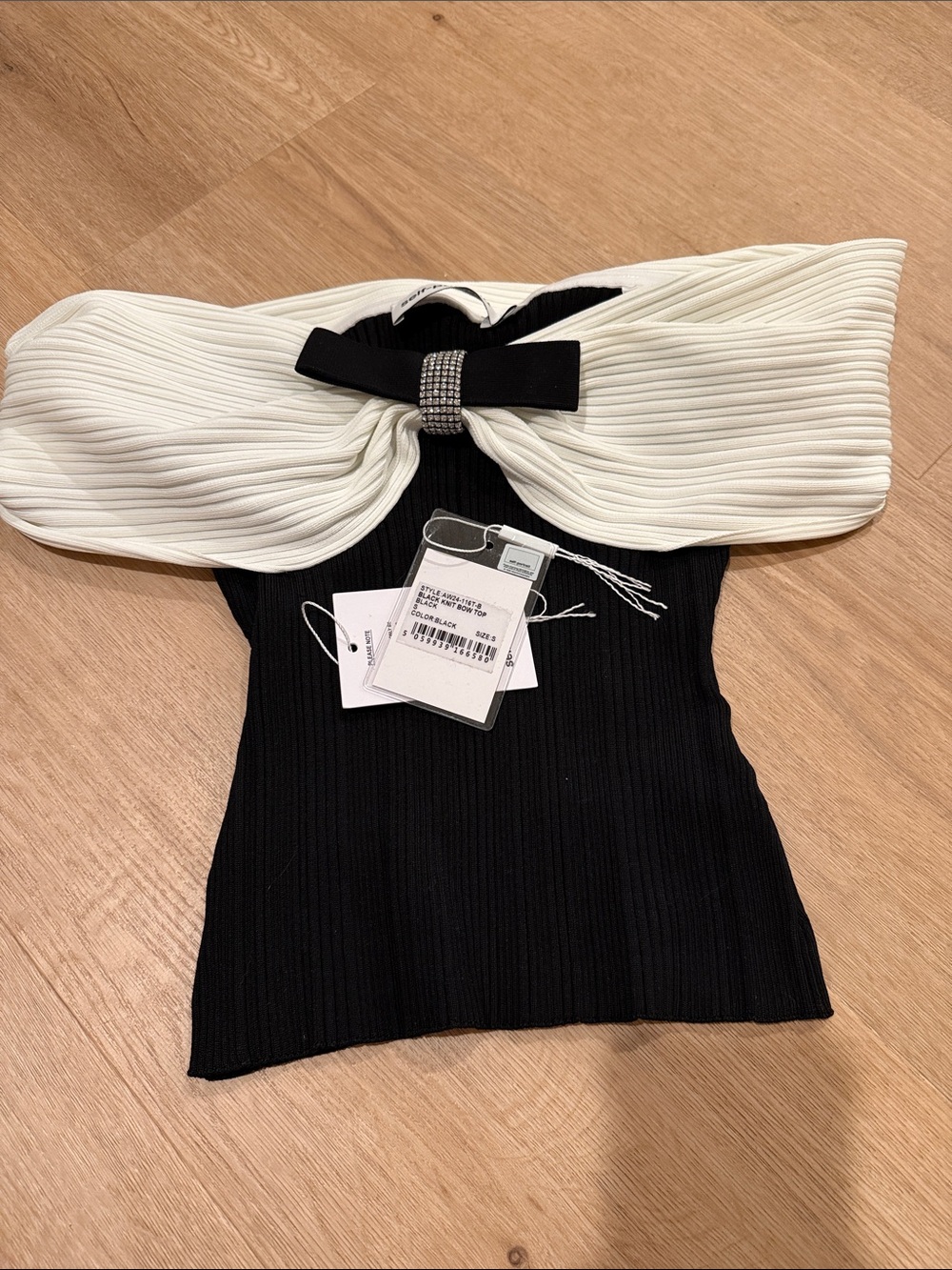 Self-Portrait Black Bow Knit Top